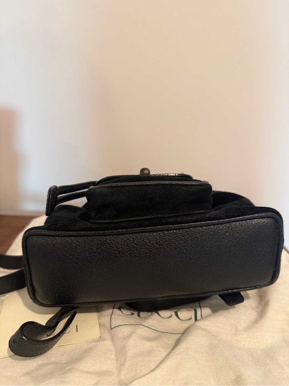 Gucci Black Suede Backpack with Bamboo Top Handle - Picture 2 of 9